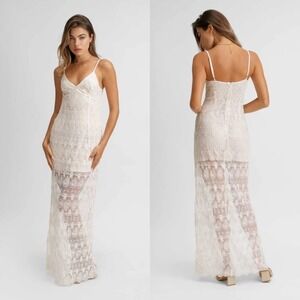 Blackbough Winona Sandstone Lace Slip Maxi Dress Ivory Ethereal Romantic Sz S